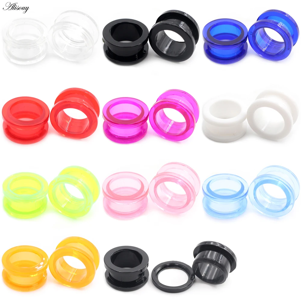 Alisouy 2PCS 2-24mm Transparent Acrylic Ear Stretchers Plugs Tunnels Expander Flesh Hollow Screw Earrings Piercing Body Jewelry