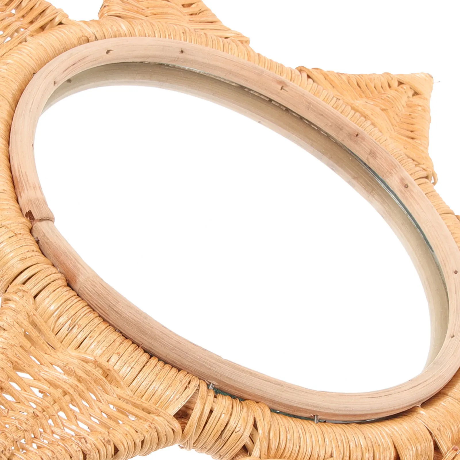 

Rattan Retro Wall Mounted Decorative Mirror Handmade Rattan Woven Hanging Mirror for Bedroom Bathroom Makeup Vanity