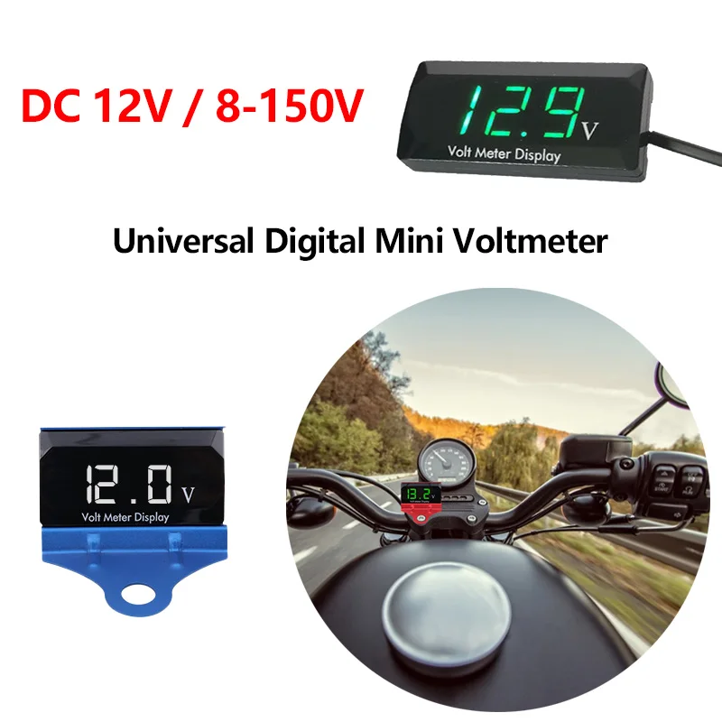 Universal Digital Voltmeter DC 12V 8-150V Car Motorcycle Voltmeter Mini Voltage Volt Meter with/without Aluminum Alloy Holder