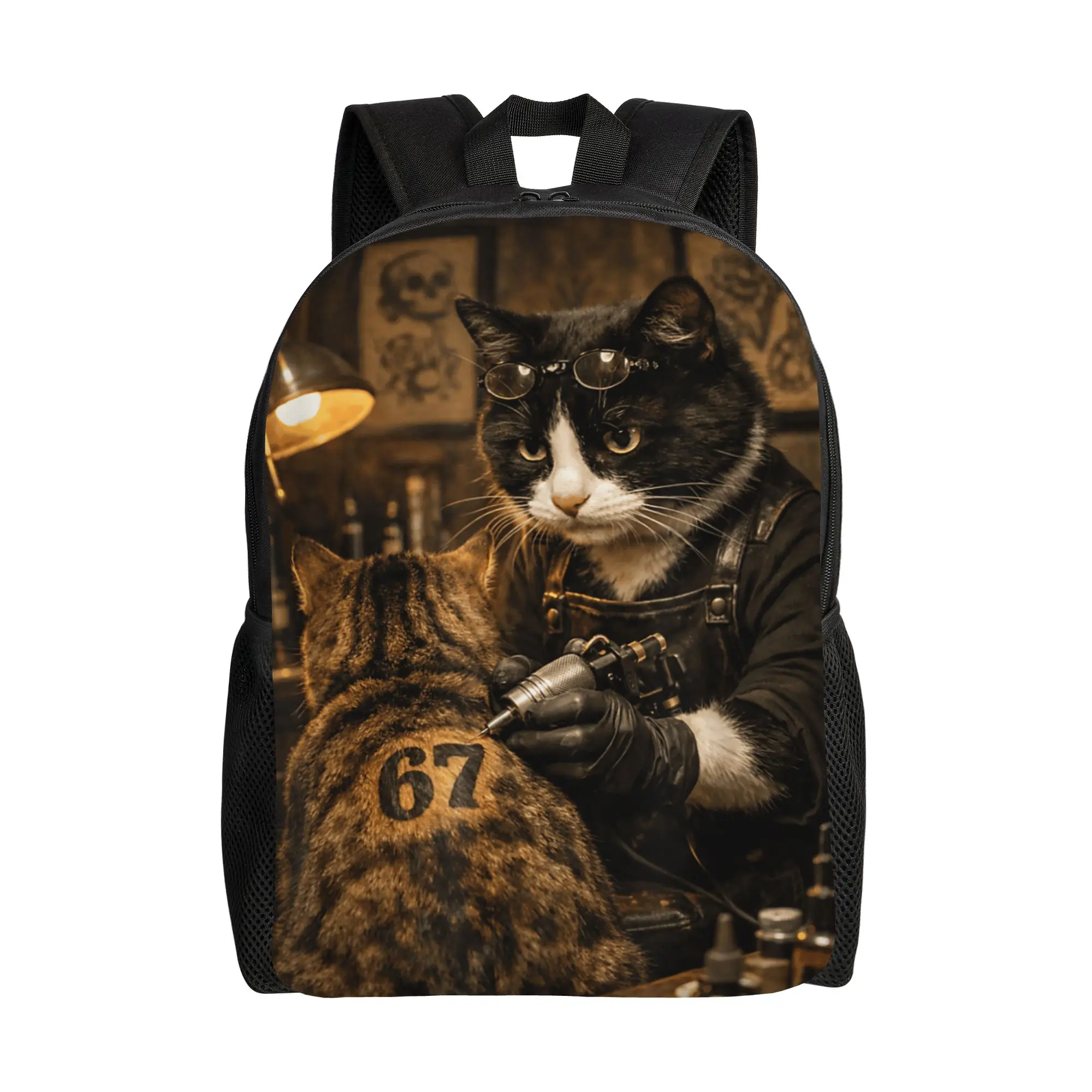 Cat Smoking Tattoo Inked Kitty Artist Six Seven Meme Backpack  Outdoor Style Backpacks Male Soft School Bags Kawaii Rucksack