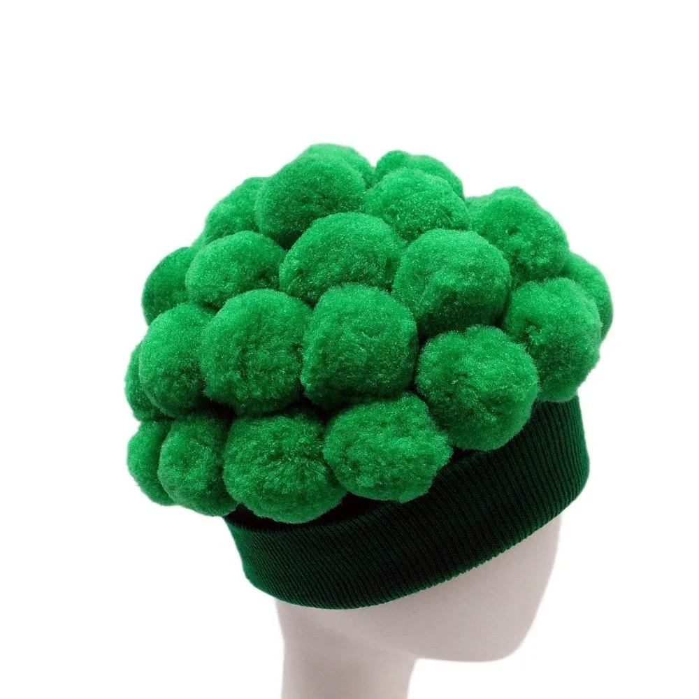 Knitted Broccoli Hat Brimless Pompom Decoration Vegetable Beanie Cap Breathable Warm Lining Novelty Headgear Cosplay Events