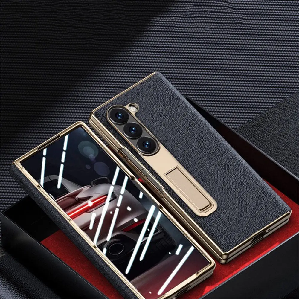 プレミアム牛革レザーブラケットフリップケース Samsung Galaxy Z Fold7 6 ヒンジカバー用