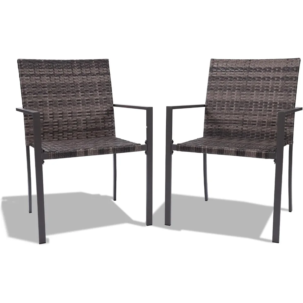 Elegant Patio Dining Chairs Outdoor Set of 2, Stackable All-Weather Resistant Rattan Wicker Chairs, Deck Chairs for Porch, Balco