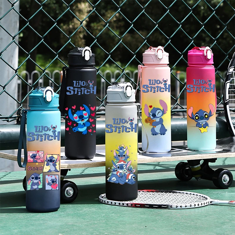 750ml Disney Lilo Stitch Water Cup Portable Children Cute Plastic Cartoon Outdoor Sport Large Capacity Water Bottle Kid Gift