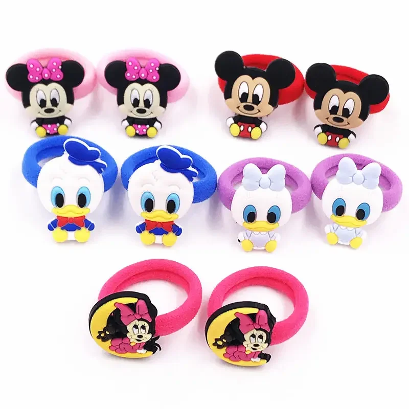 10PCS Mickey Minnie Daisy Donald Elastic Hair Rubber Band Headband Girls Cartoon