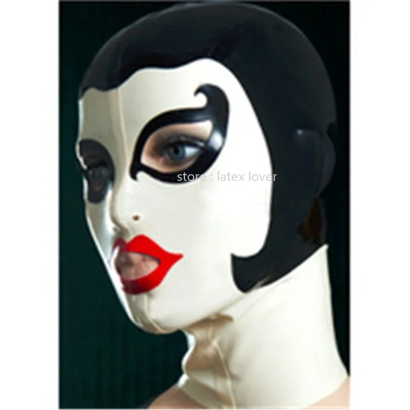 

Latex Mask Rubber Hoods Open Eyes Mouth Nose with Trims Halloween Mask Fetish Customized XS-XXL Women Cosplay Custumes