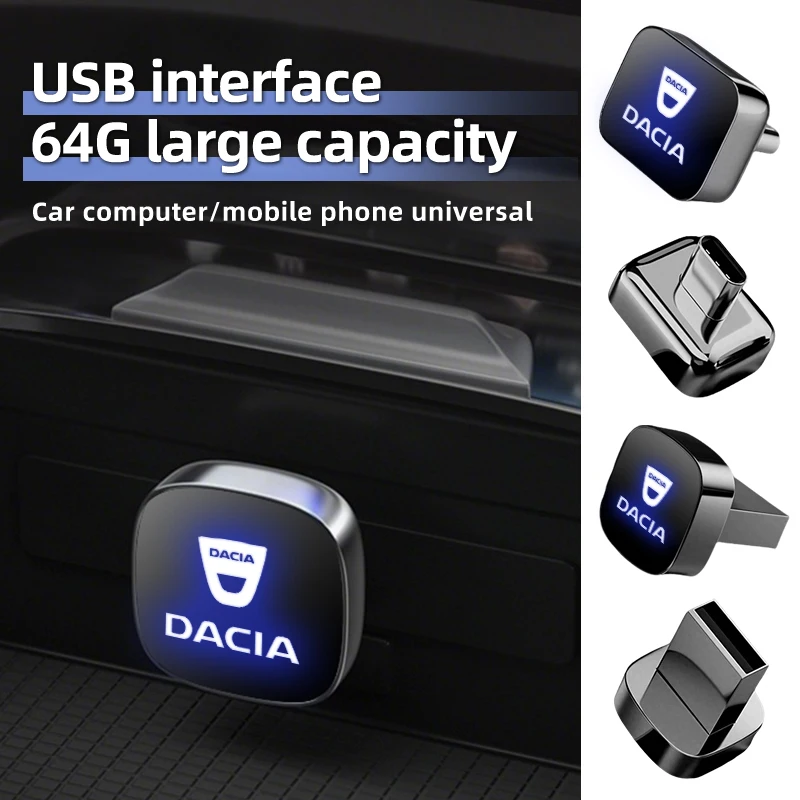 Car Sticker Metal USB Type-C Flash Drive Memory Stick Music Saver AccessoriesFor Dacia Logan Mcv 2 Duster Sandero Lodgy Dokker S