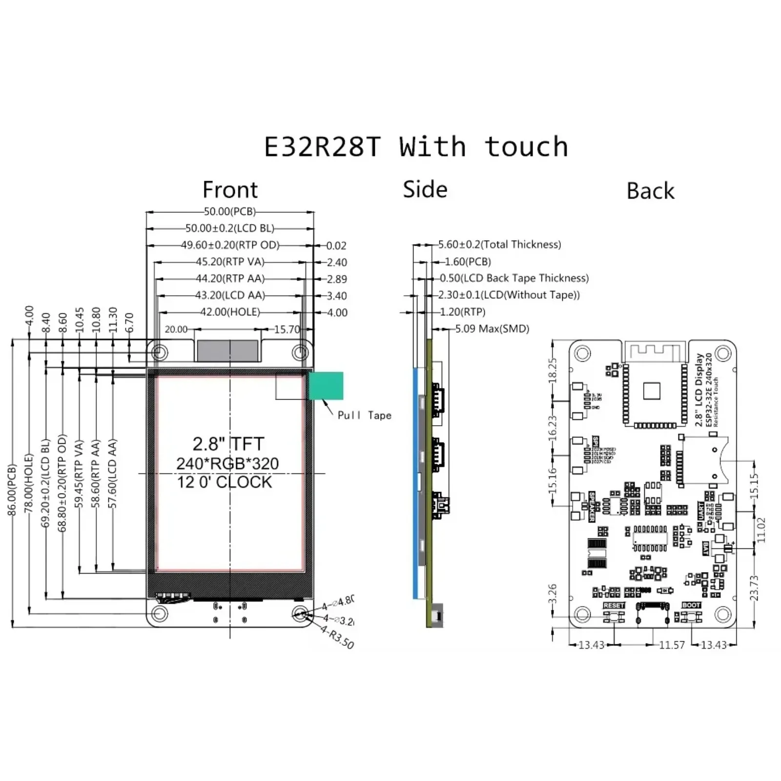 DIYmall 2.8 Inch TFT LCD Display Screen with ESP32-32E WiFi/BLE Module, ILI9341V Driver, Dual-Core for IoT Projects