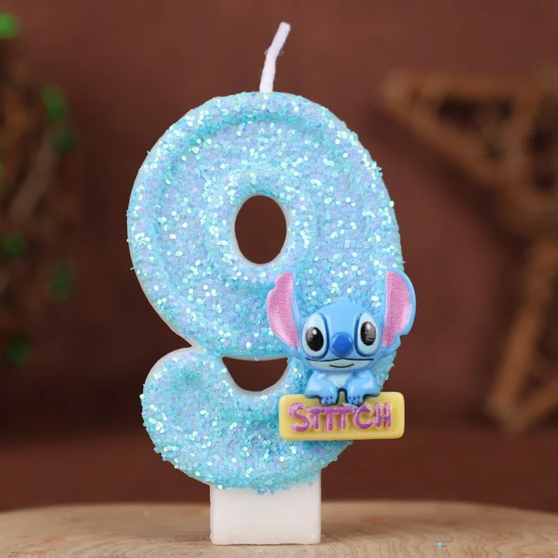 Niebieskie Numery 0-9 Anime Lilo & Stitch Cyfrowe Świeczki Kawaii Stitch Aniołek Uczniowski Tematyczne Świeczki na Imprezę Prezenty dla Dorosłych