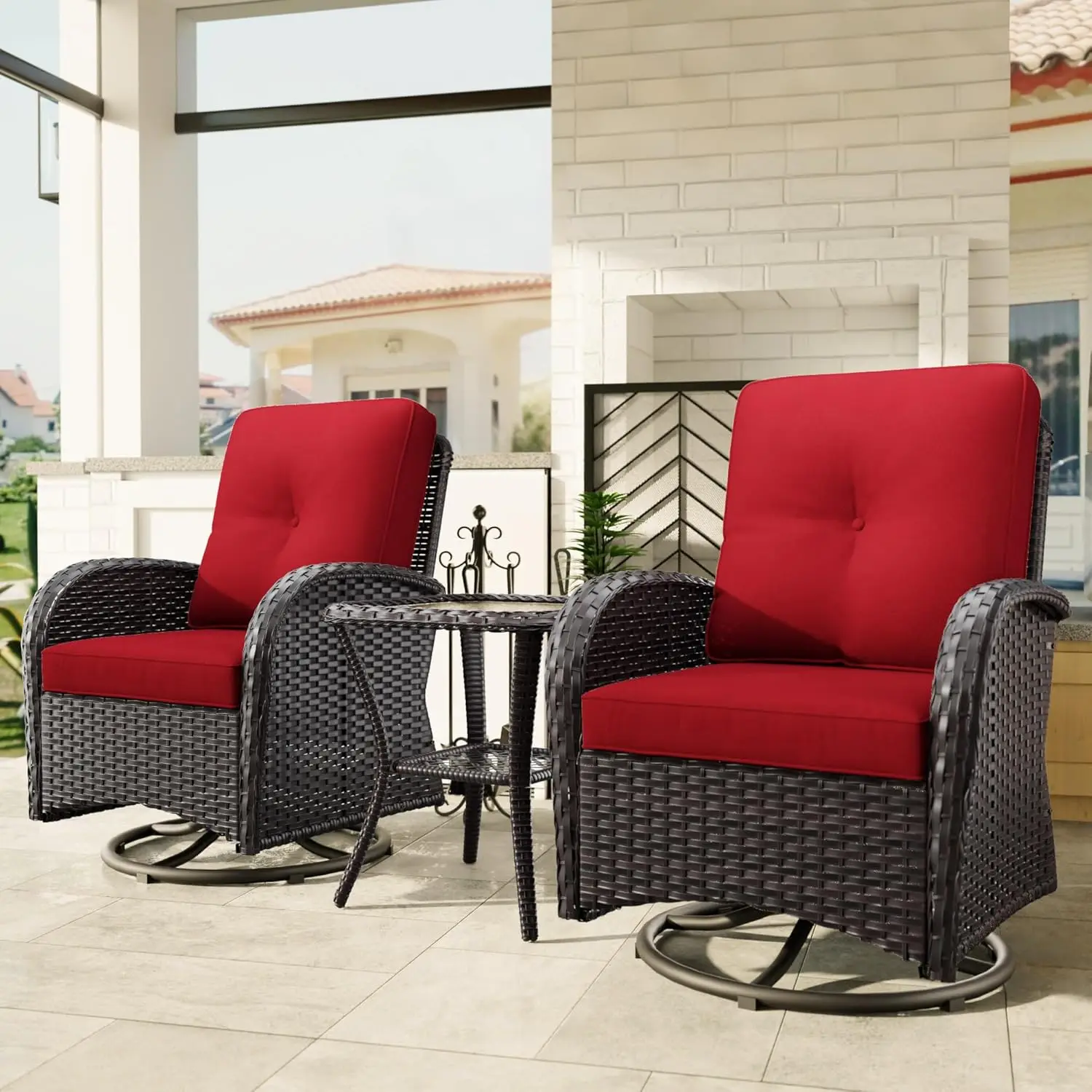 

Парные плетеные кресла-качалки для патио с поворотным механизмом и приставным столиком, комплект из 2 штук