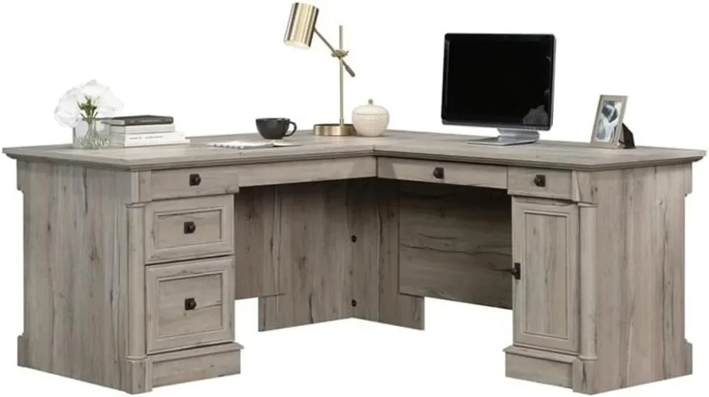 Contemporary Engineered Wood Computer Desk with File Drawer, 3 Additional Drawers, Adjustable Shelf, L-Shaped, Easy Assembly