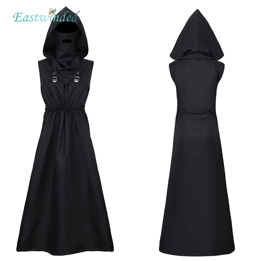 

Gothic Cosplay Black Robe Dress Costume Head Scarf Hat Outfits Halloween Roleplay Clothing Uniform Outfits Carnival Dress Up