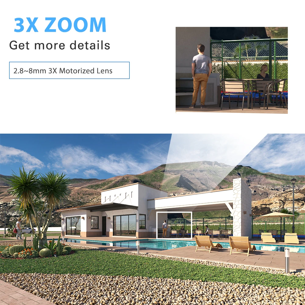 Vikylin 8MP 3X Zoom IR Night Vision IP Camera Human Vehicle Detection 8POE Outdoor Security System Network Video Recorder Kit