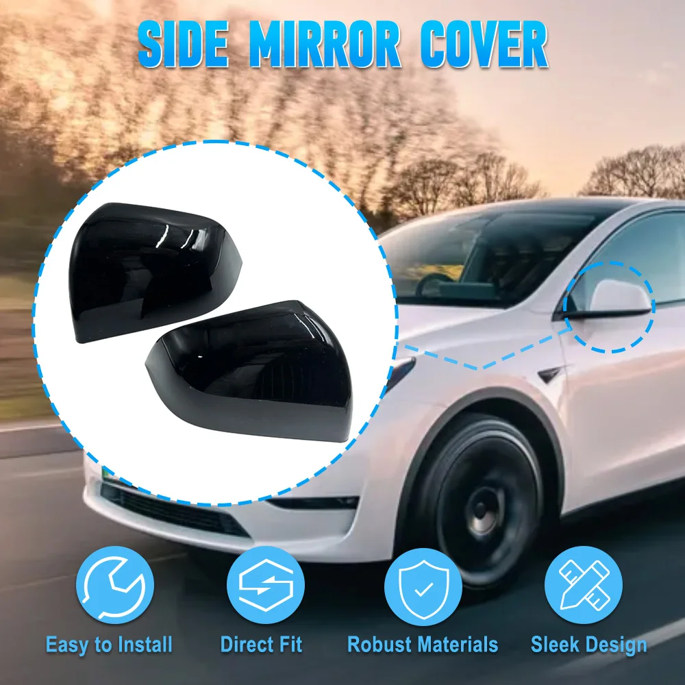 

For Tesla Model Y 2020 2021 2022 2023 Pair Side Rearview Wing Mirror Cover Caps ABS Glossy Black/Painted White