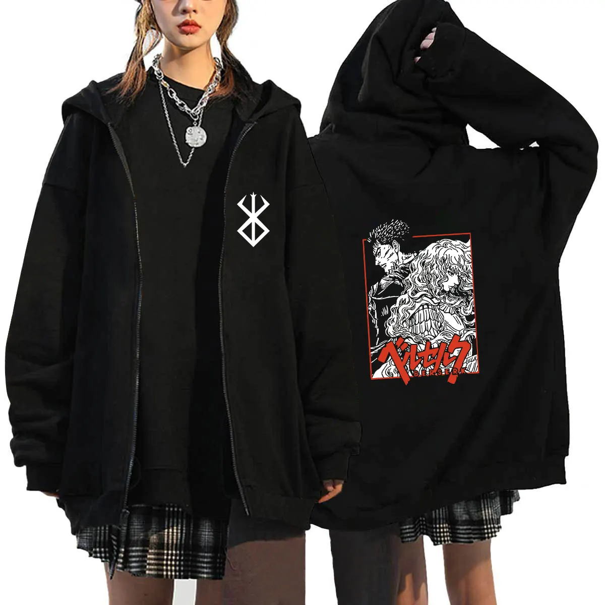 Anime Berserk Zip Hoodies Sweatshirts Oversized Coat Tops Womens Mens Fashion Zipper Cardigan Streetwear Sudaderas Jackets