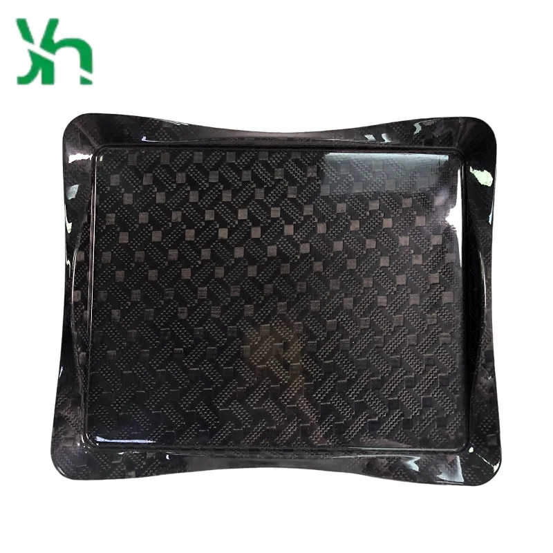 3K ドライカーボンファイバートレイ 30x25cm、ジャカード織り模様、高級サービングプレート
