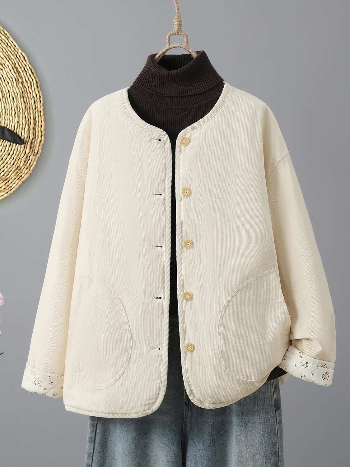 

Женская двусторонняя одежда, хлопковая куртка, теплая повседневная свободная зимняя верхняя одежда, классическая круглая куртка на одной пуговице