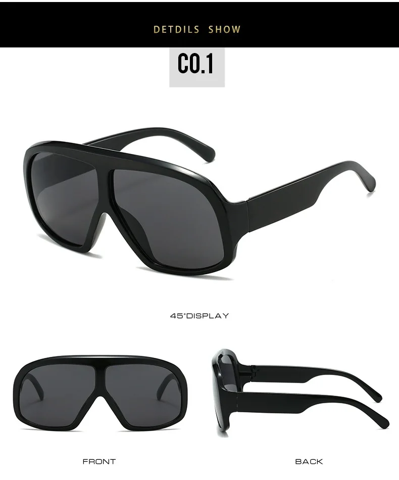 Retro Großen Rahmen Frauen Quadrat Sonnenbrille Marke Schwarz Runde Gradienten Coole Männer Sonnenbrille Ein Stück Designer Pilot Sonnenbrille – Detail 16