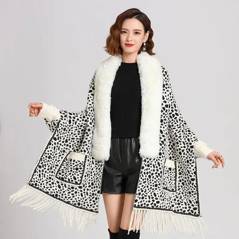 

Vintage Large Size Plaid Bat Sleeve Cloak Cape Women's Knitting Cardigan Medium Long Irregular Tassel Sweater Shawl Coat T1718