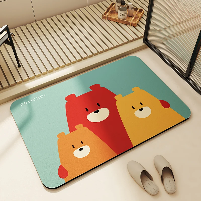 

Anime Bear Diotomite Bath Mat Foot Mats Absorbent Quick Dry Bathtub Side Bathroom Carpet Anti-Slip Shower Floor Mat Toilet Rugs