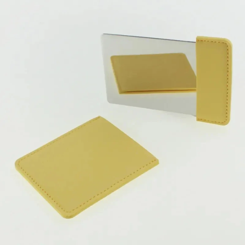 Ultra-thin Cosmetic Mirror Stainless Steel Shatter-Proof Portable PU Leather Sleeve Pocket Card Mirror Makeup