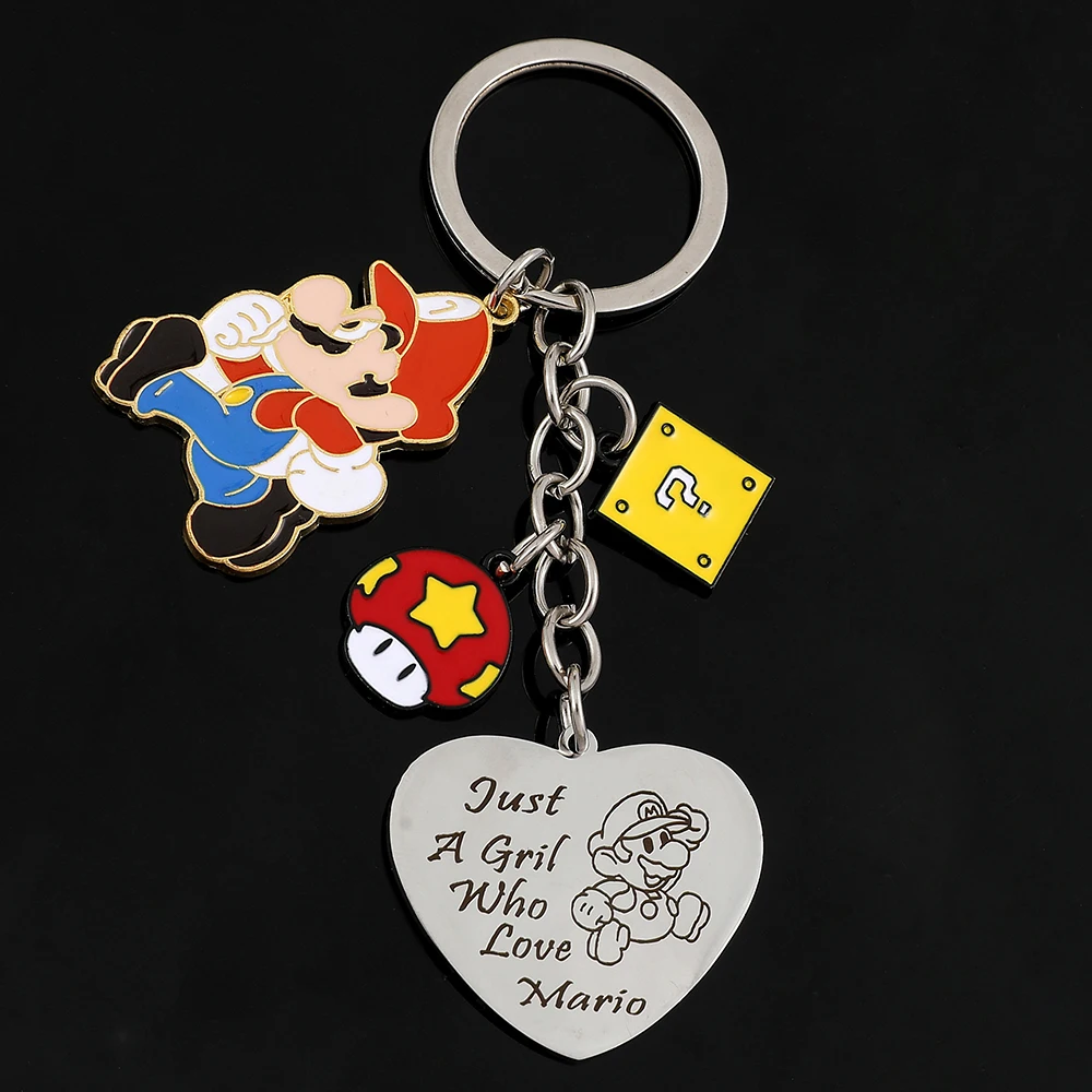 

Mario Bros Metal Enamel Pendant Keychain Just A Gril Fashion Heart-Shaped Charm Keyring for Backpack Accessories Gifts for Girls