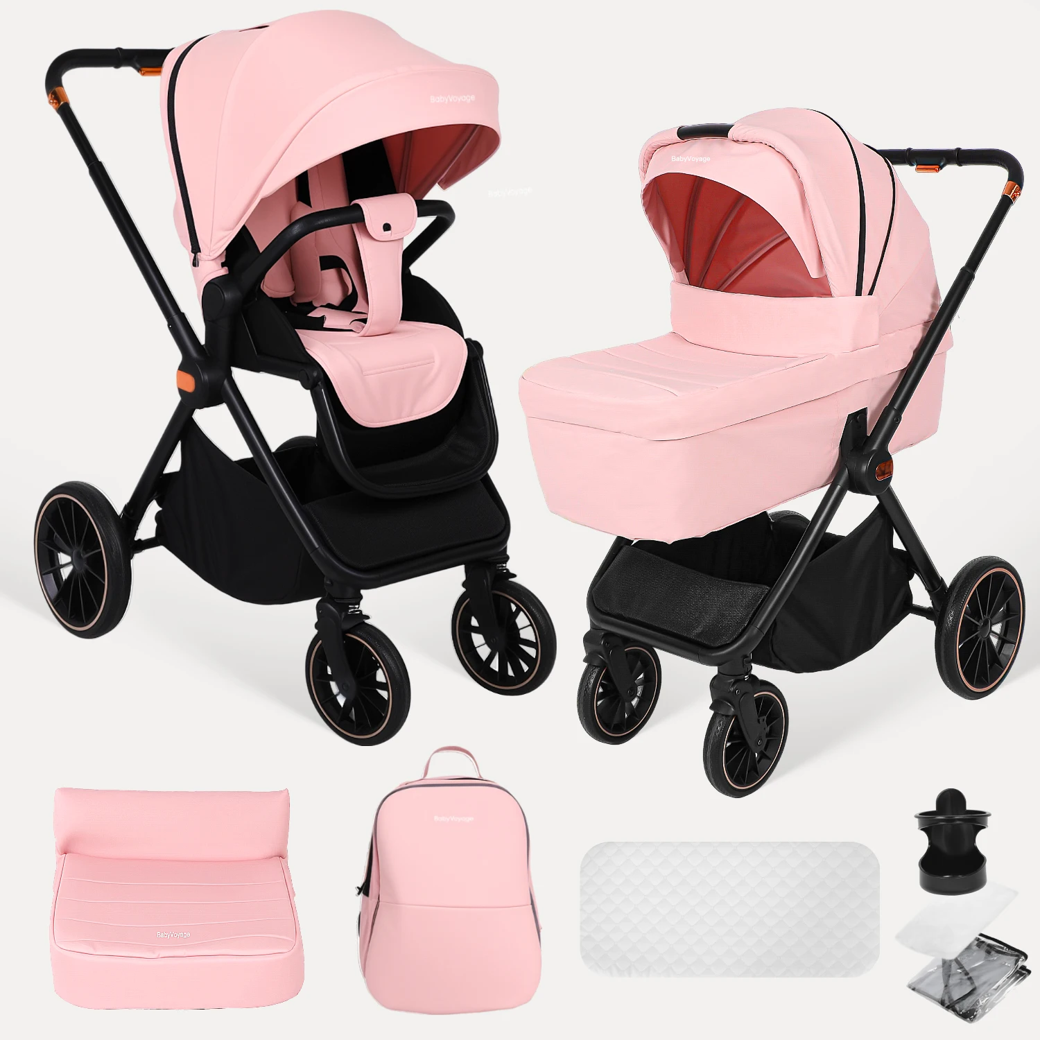 2-in-1 Faltbarer Kinderwagen Reisesystem Hochwertiger Aluminiumrahmen Klappbarer Kinderwagen für Neugeborene und Kleinkinder 0-4 Jahre