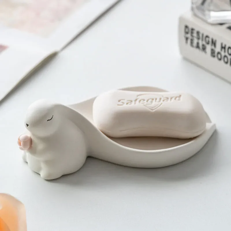 

White Rabbit Soap Box Bathroom Storage Supplies Kitchen Toilet Sink Home Decoration Drain Soap Dish Bathroom Accessories 2024