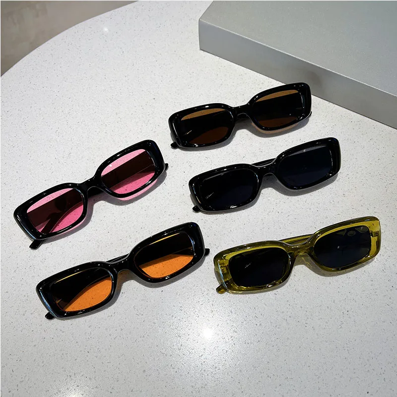 KAMMPT Vintage Rectangle Men Women Sunglasses Fashion Ins Popular Candy Color Shades Eyewear Trendy UV400 Protection Sun Glasss