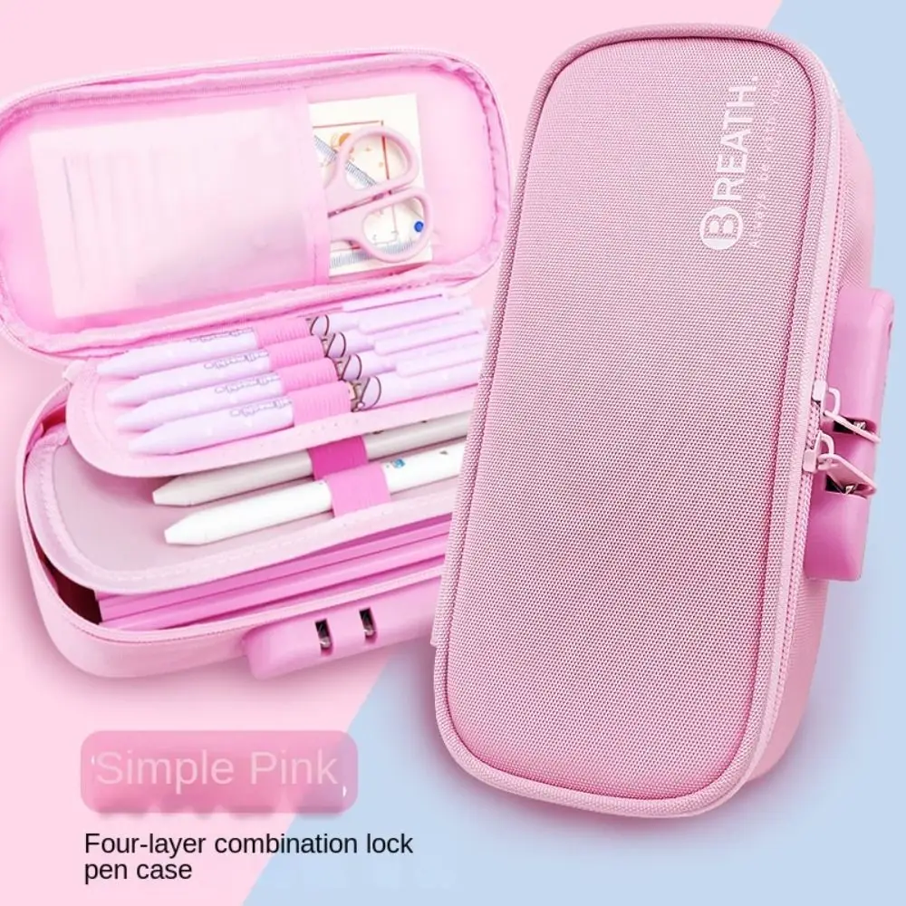 

Large Capacity Password Lock Pencilcase Four Layers Cute Stationery Box Durable Pencil Box Portable School Stationery