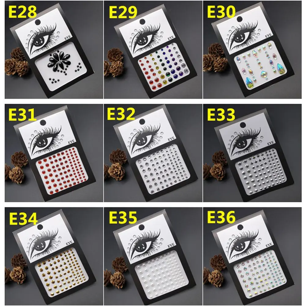 Face Decal 3D Pearls Party Nail Art Charms Festival Makeup Decoration Temporary Tattoo Sticker Face Body Colored Rhinestone