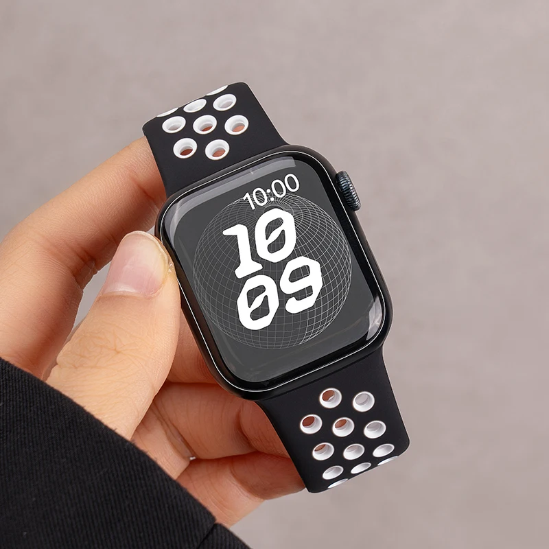 Sportarmband für Apple Watch Ultra 4 3 2 49 mm 38/40/41/42/44/45/46 mm, atmungsaktives Silikonarmband für iWatch Series 12 11 10 9 8 7 SE – Detail 7