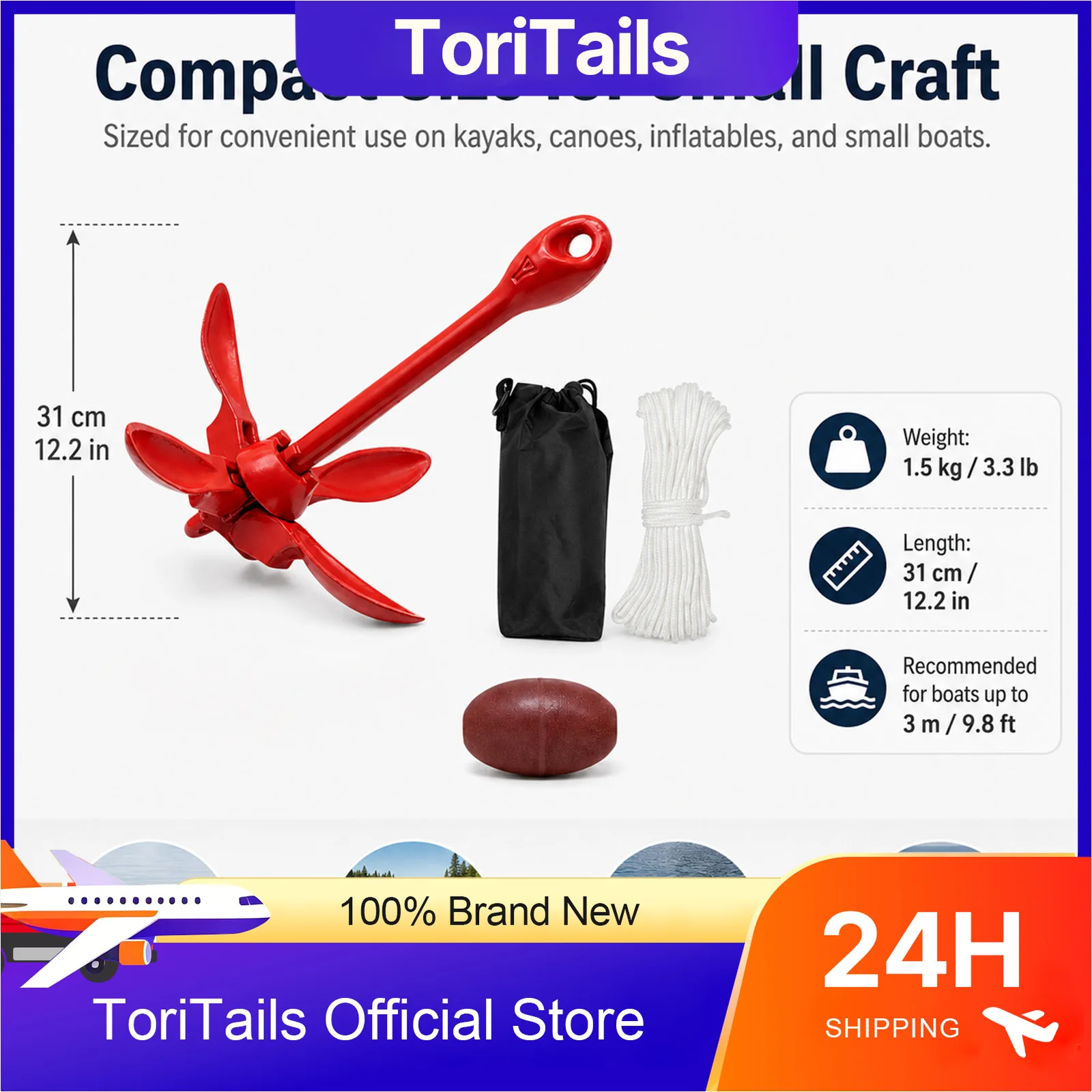 Kayak Anchor Kits Folding Anchor Kits Accessories For Fishing Kayaks, Canoe, Jet Ski, SUP Paddle Board Small Boat Anchor view 6