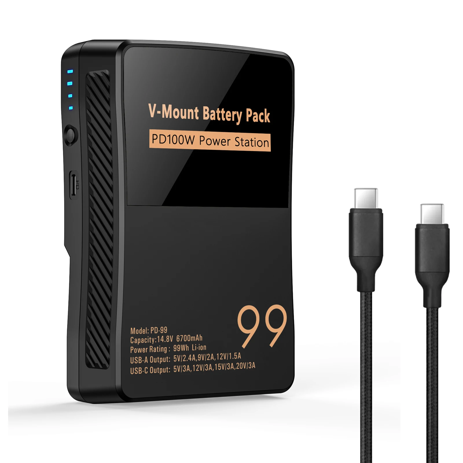 100W PD-99 V-Mount Battery Pack Lens-style V Lock with PD 100W USB-C Cable for Camera Video Camcorder Monitor laptops lights