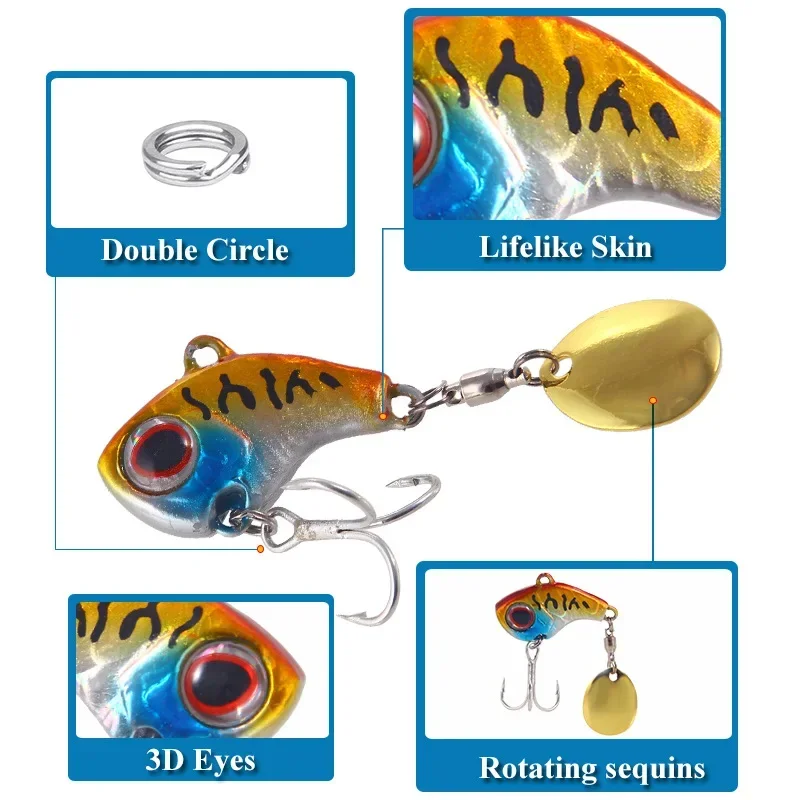 Metal Mini VIB z łyżeczką przynęta 9/13/16/22G haczyki na ryby sprzęt wędkarski Pin Crankbait wibracje Spinner tonąca przynęta przynęta