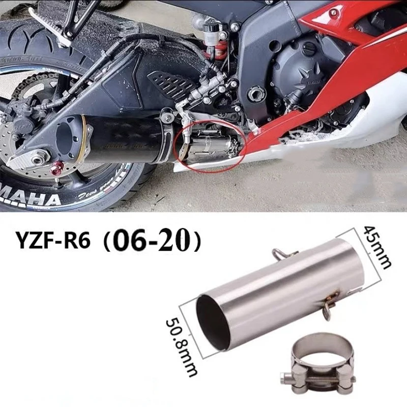 Motorrad-Auspuff-Mittelrohr zum Hineinschlüpfen, Original-Krümmer, 45 mm Schalldämpfer, Edelstahl, 2006–2020, für Yamaha R6, YZF-R6