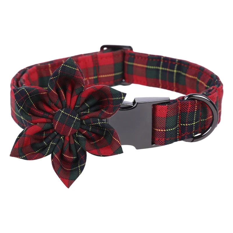 Unique Style Paws  Christmas Dog Collar,  Christmas Dog Collar with Flower Bowtie for Small Medium Large Dog