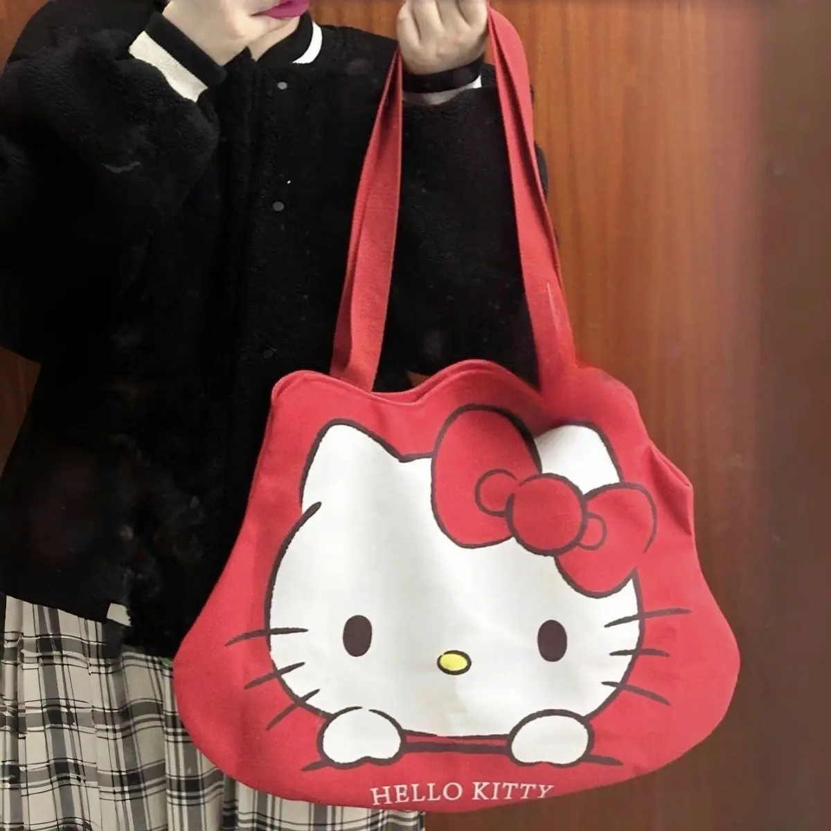 

Sanrio Hello Kitty новая большая сумка в японском стиле, эстетичная простая сумка в стиле Харадзюку, большая вместительная модная дорожная сумка на плечо