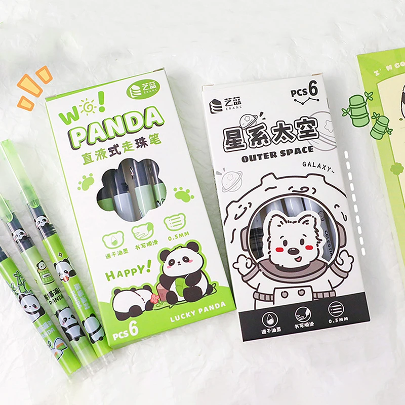 Гелевая ручка с рисунком панды, 0,5 мм, 6 шт.