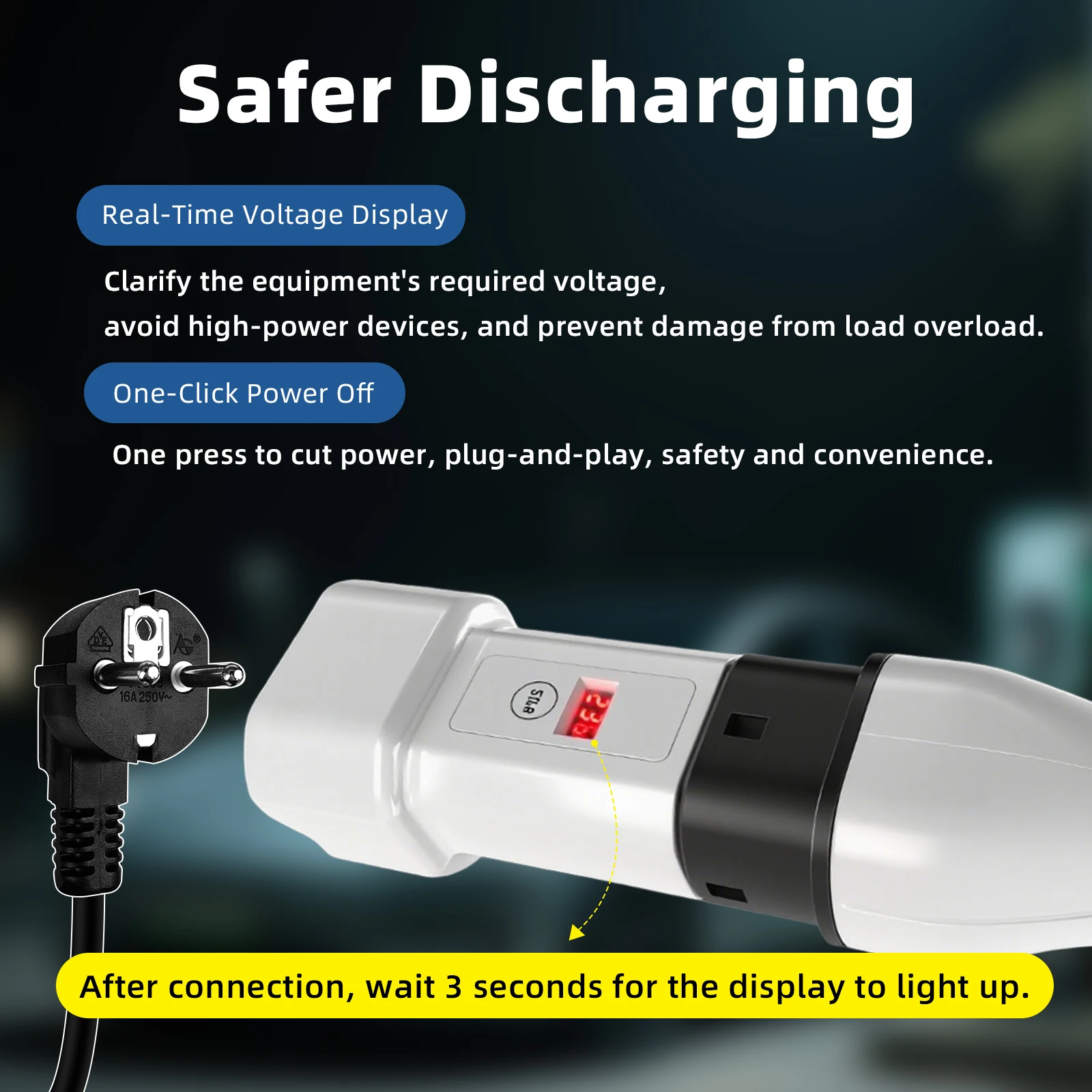 EVqiaoyi محول سيارة كهربائية من Type2 إلى مقبس شوكو (Schuko) : محول طاقة من Type2 إلى 220 فولت، مقبس ذكور للتشحيم منخفض للمحطات الشحنات стандарта IEC 62196-2 #3