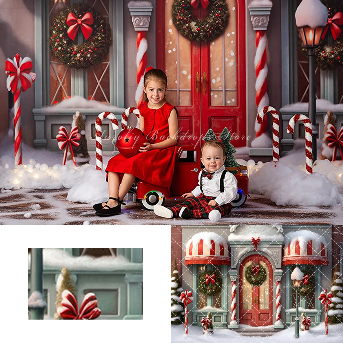 

Very Merry Village Store Backgrounds Kids Adult Photography Props Child Baby Decor Photo Studio Winter Christmas Street Backdrop