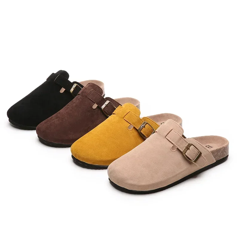 Pantoufles Fermées en Cuir de Vache pour Femme, Sabots en Daim, Sandales Rétro à la Mode, Mule de Jardin, Nouvelle Collection