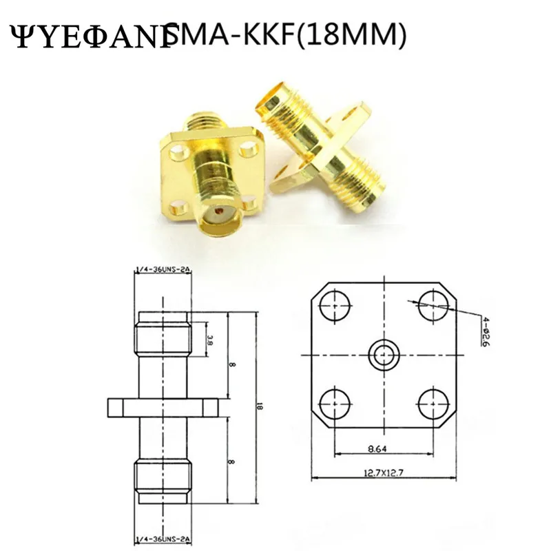 5pcs/lot RF adapter SMA-SMA-KKF Total length 18MM Double-pass head Female to mother with square plate Flange