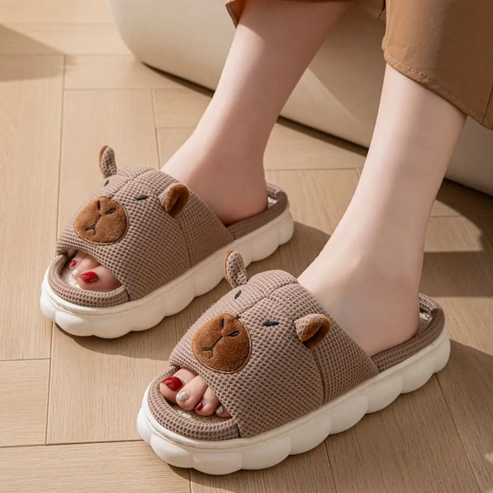 

Soft Warm Capybara Slippers Home Wear Shoes Silent Capybara Linen Slippers Cartoon Thick Sole Winter Capybara Slides Indoor
