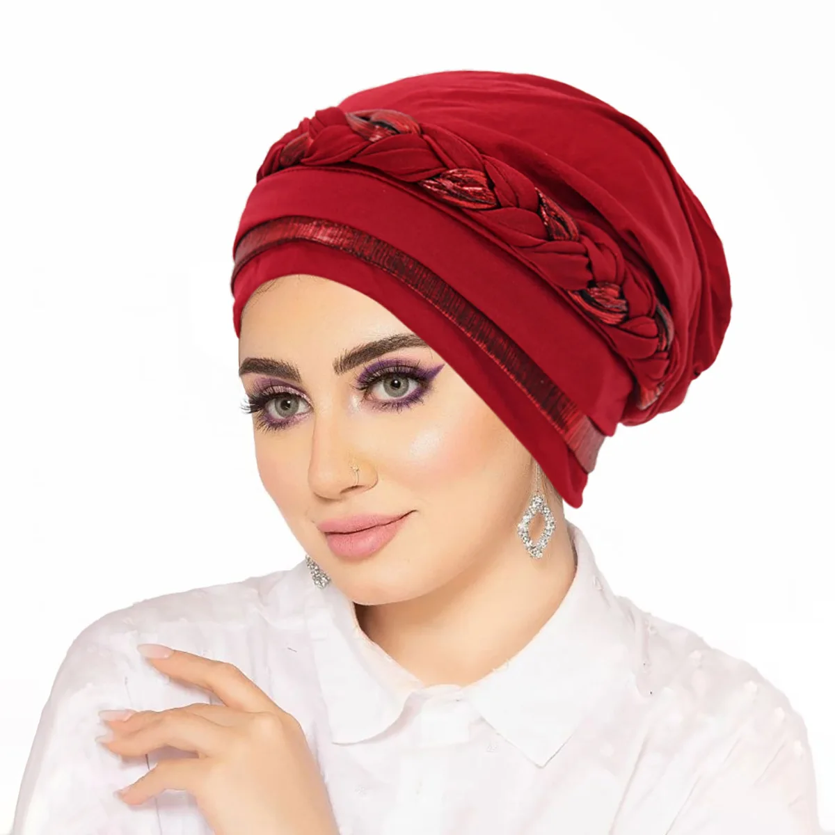 

Женский мусульманский хиджаб с косами, тюрбан, шляпа, блестящий платок, капот, исламские шапочки, повязка на голову от выпадения волос, банданы, повязка на голову, Turbante Mujer