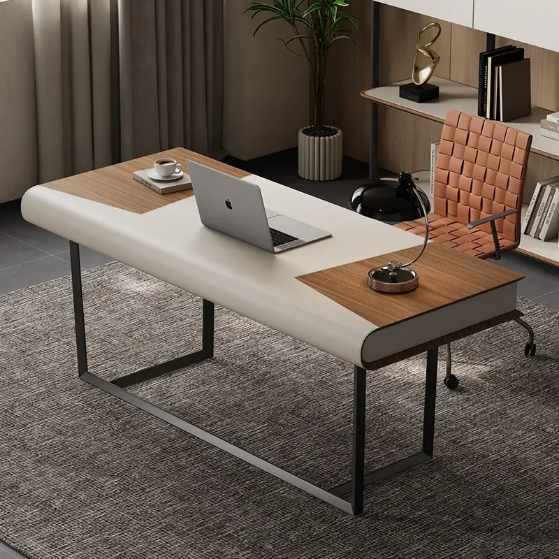 Minimalist Light Luxury Desk High-end Atmospheric Solid Wood Paint Leather Art Computer DeskD21