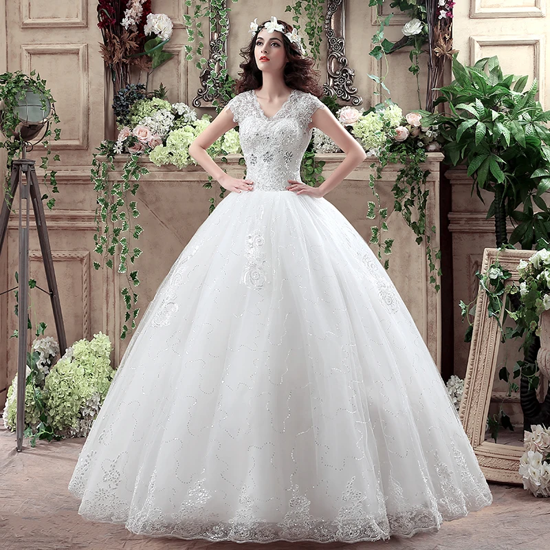 

XXN002 Elegant Wedding Dress Organza With Embroidery Lace A-Line Floor Length Bridal V-Neck Sleeveless Vestido De Novia