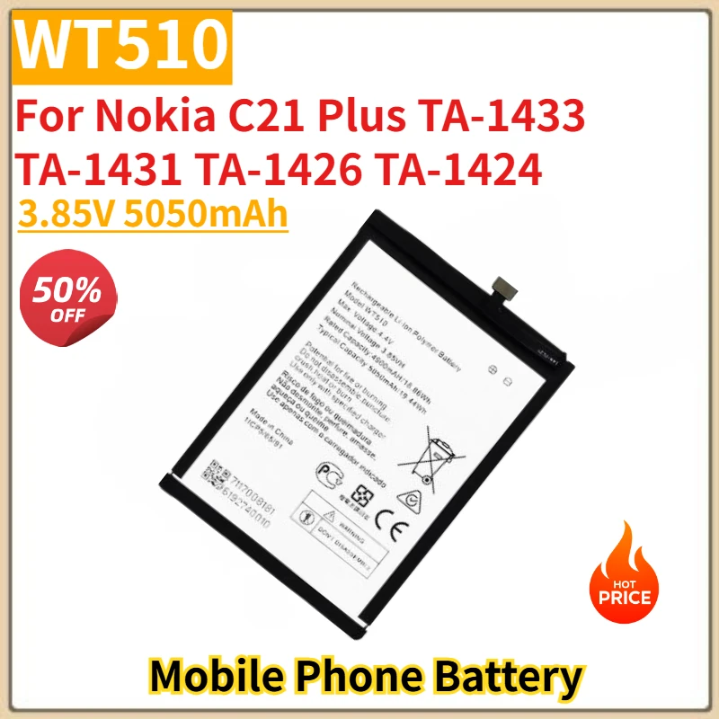 

WT510 High Quality Phone Battery 3.85V 5050mAh For Nokia C21 Plus TA-1433 TA-1431 TA-1426 TA-1424 Brand New Replacement Battery