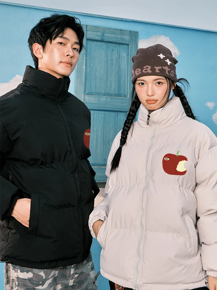 

Couples Cotton Jaet Print Loose Fit Stand Collar Thi Winter New Sle Women's Korean Version Long Sve Zipper