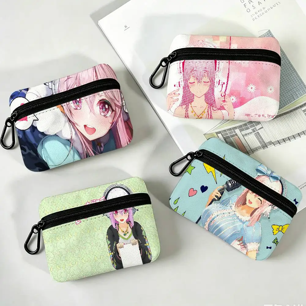 S-Super Sonico Anti-fade Oxford Cloth Small Zipper Coin Bag Lightweight Hanging Wallet For Coins ID Cards